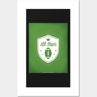 All Stars Football Art in Green Posters and Art